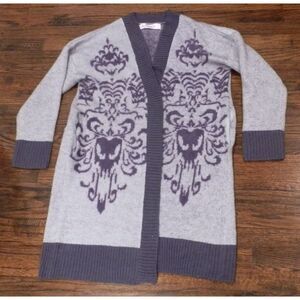 Disney Haunted Mansion Gray Purple Wallpaper Cardigan Sweater Women's Size Large